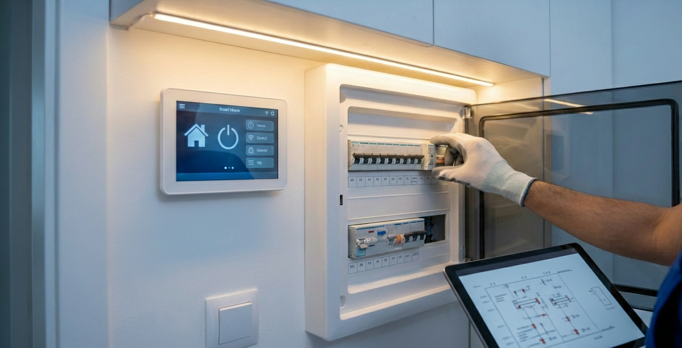 Electrician working on a residential electrical panel