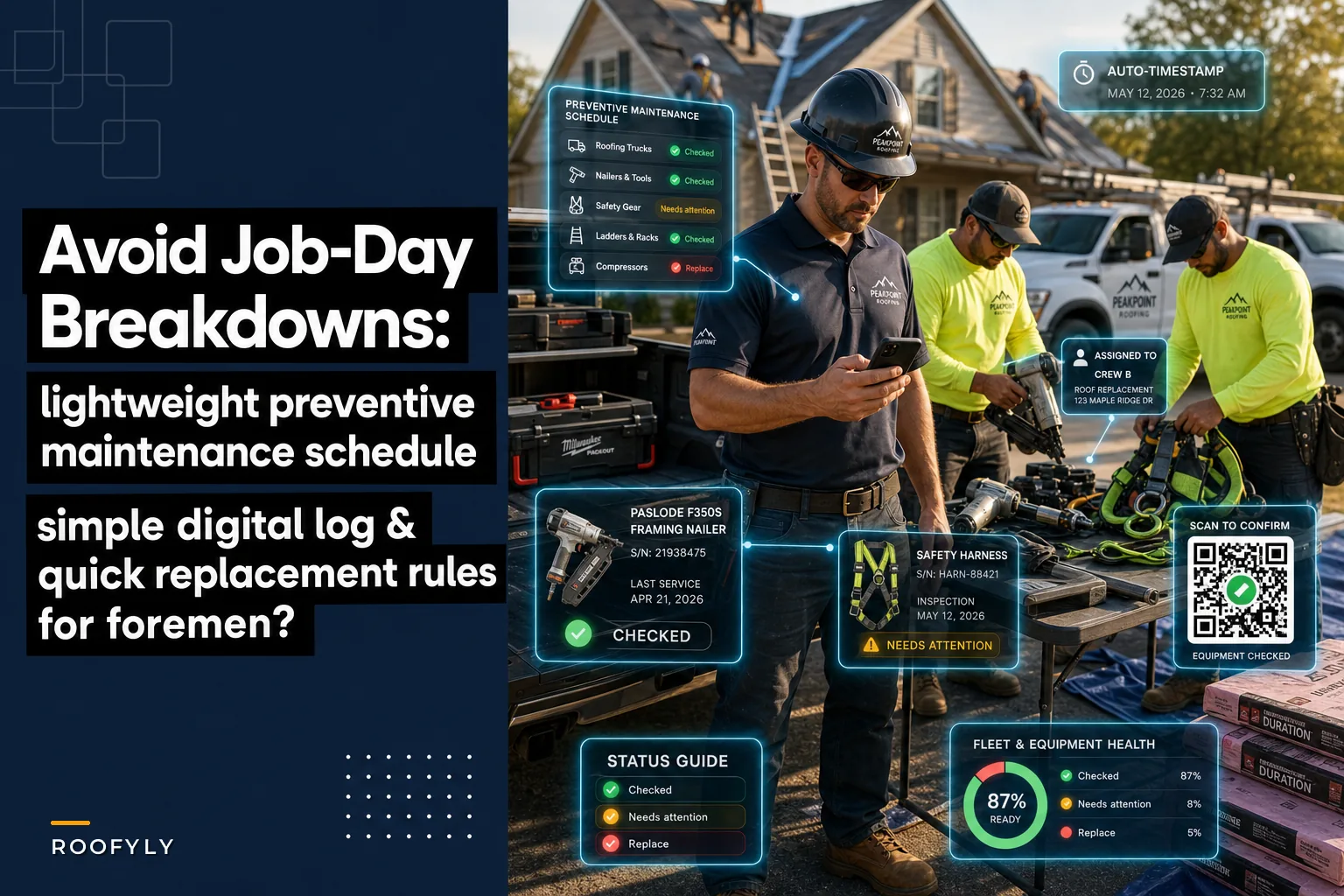 Avoid job-day breakdowns: a lightweight preventive maintenance schedule and quick digital log for roofing fleets and tools