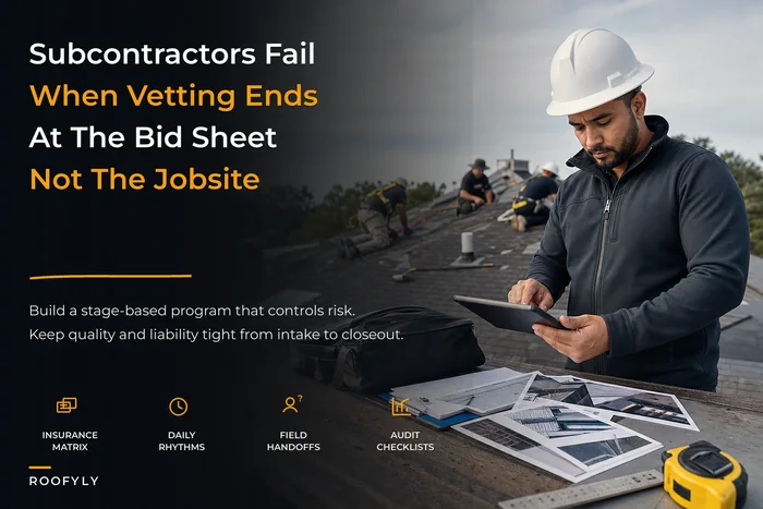 Build a stage-based subcontractor program: vetting matrices, legal-lite clauses and handoff artifacts for roofing ops
