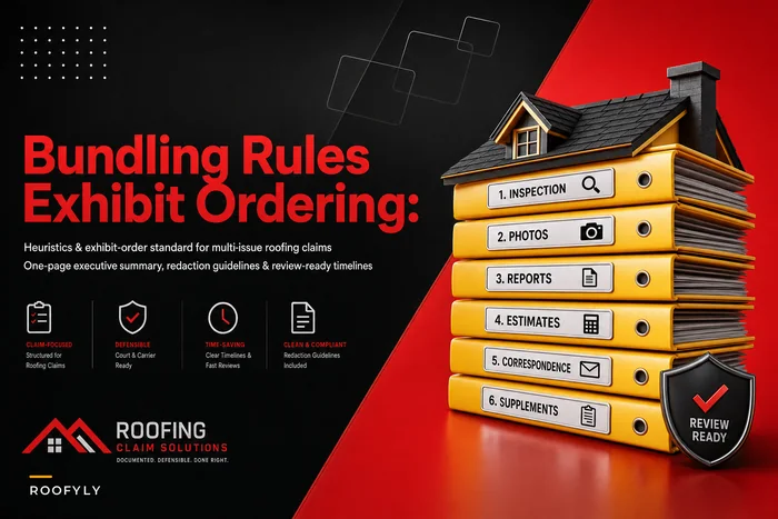 Bundling rules for multi-issue roofing claims and exhibit ordering