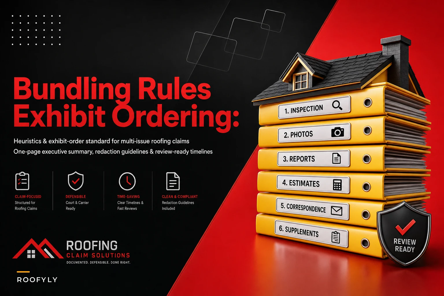 Bundling rules for multi-issue roofing claims and exhibit ordering