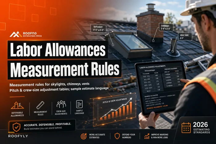 Defensible labor allowances for penetrations and flashings: measurement rules and adjustment tables for pitch and crew size
