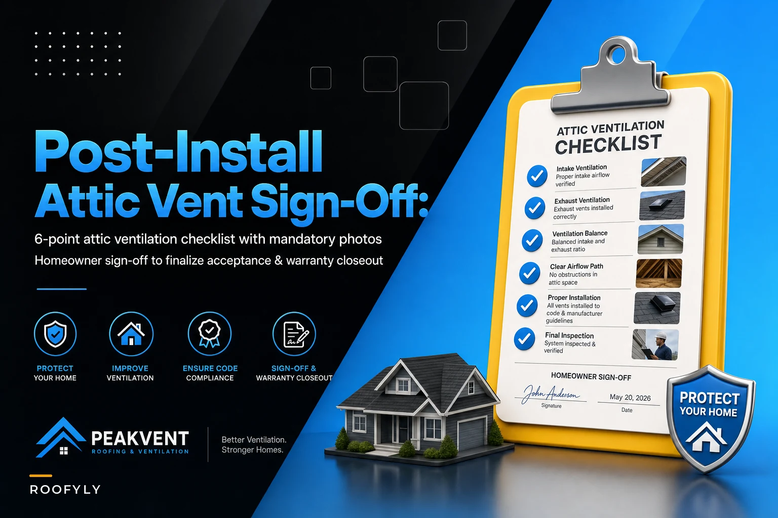 Post-install attic ventilation checklist with homeowner sign-off