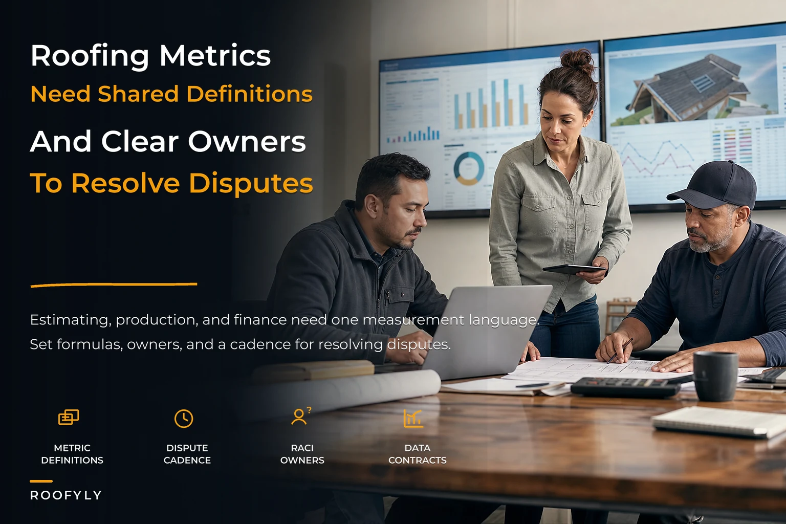 Roofing data taxonomy and metric ownership model for contractors