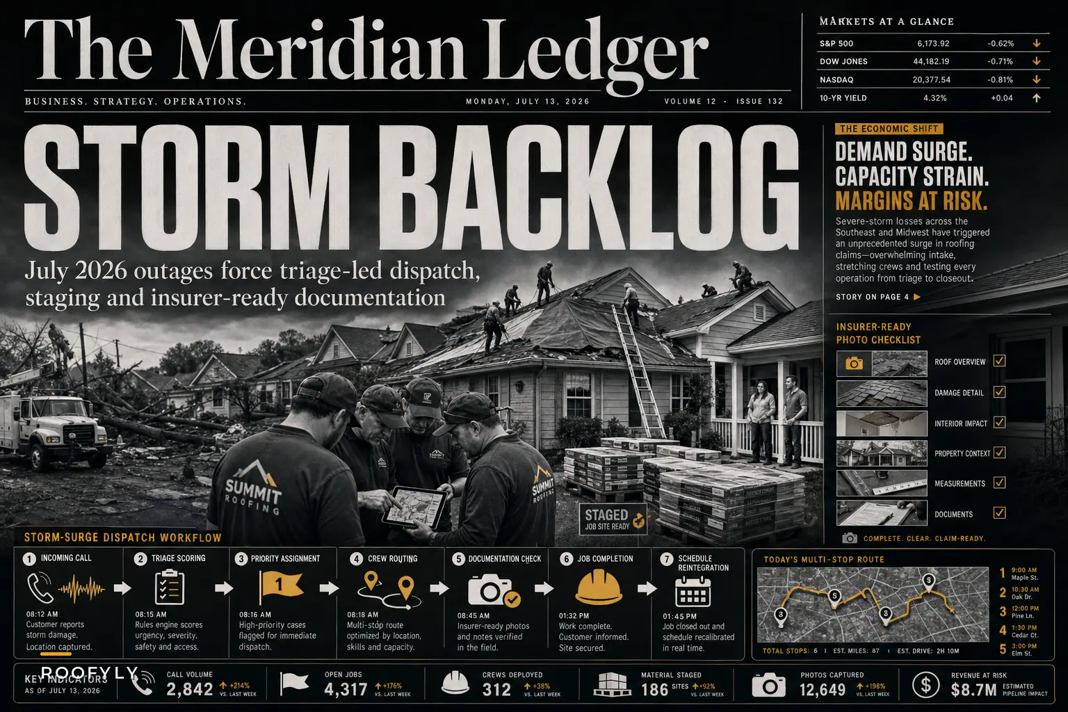 Turning July 2026 Storm Outages into Manageable Workflows: A Roofing Team Playbook for Triage, Dispatch and Insurer-Ready Documentation