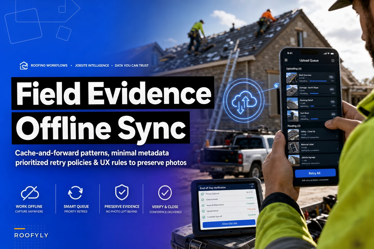 When field data vanishes: mobile offline capture and sync rules to preserve photos and forms on remote roofing jobsites