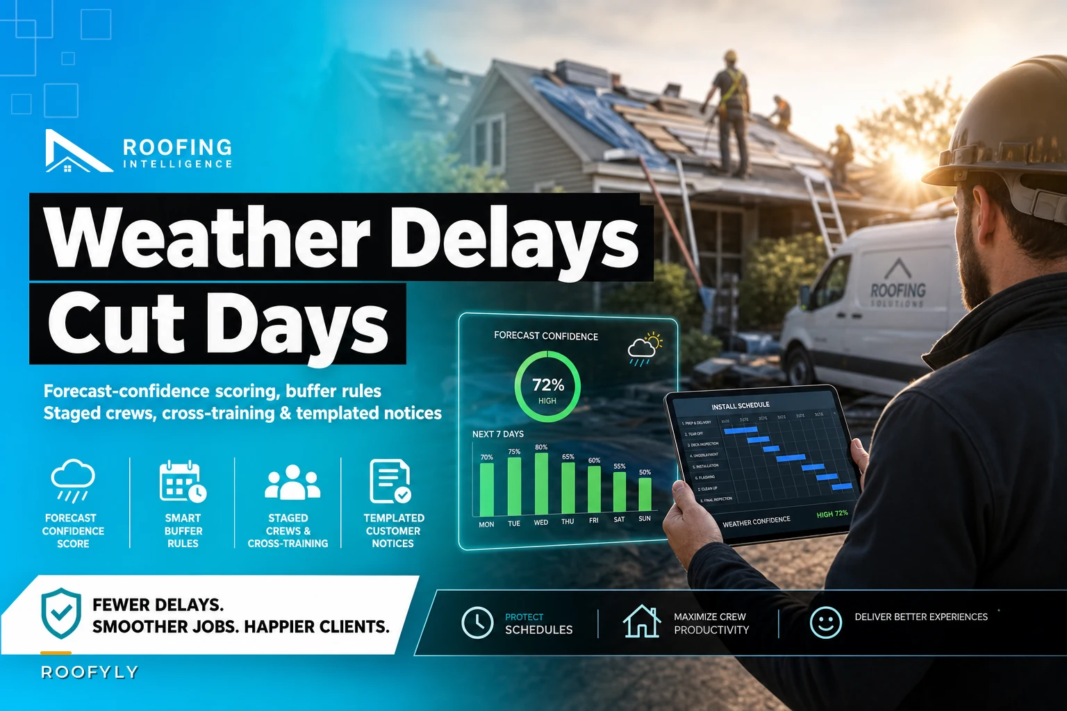 When weather costs you days: forecast-confidence rules and schedule buffers to cut residential install delays