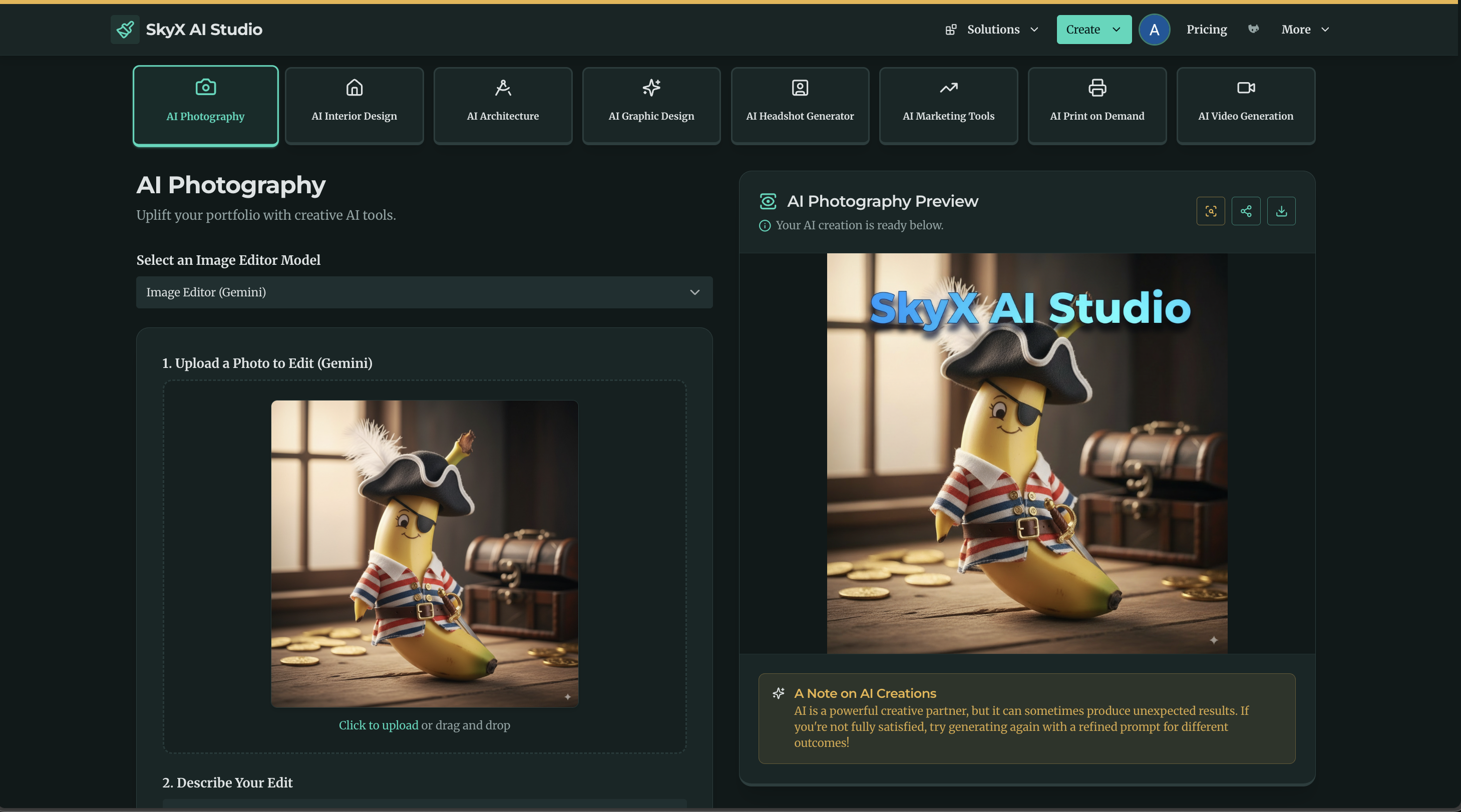 A showcase of various design and dataset tools available in an AI creative suite