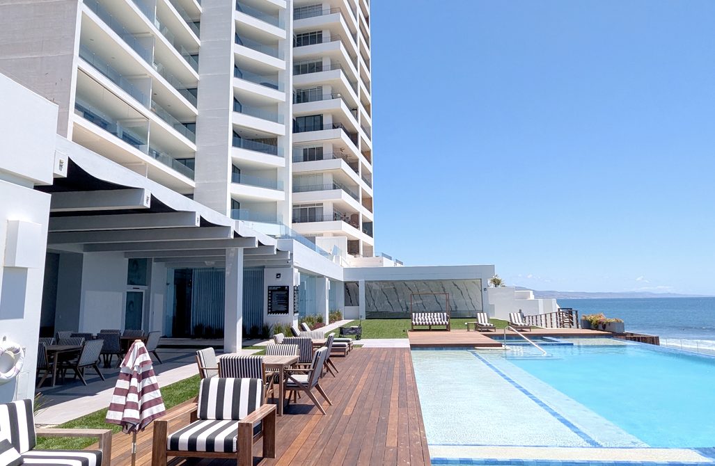 Modern beachfront tower with private terraces and Pacific Ocean views in Rosarito Beach