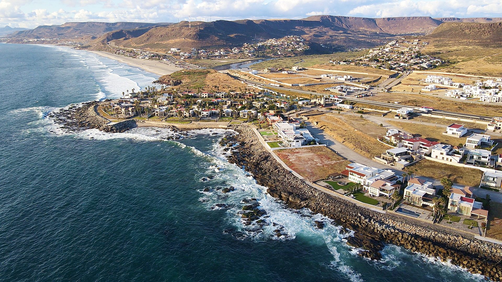 Scenic coastal road south of Rosarito Beach toward La Fonda surf break, Baja California