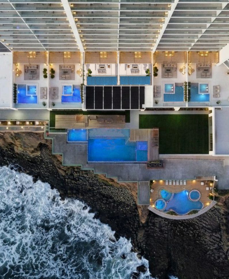 Penthouse terrace with panoramic sunrise view over coastal hills in Rosarito Baja California