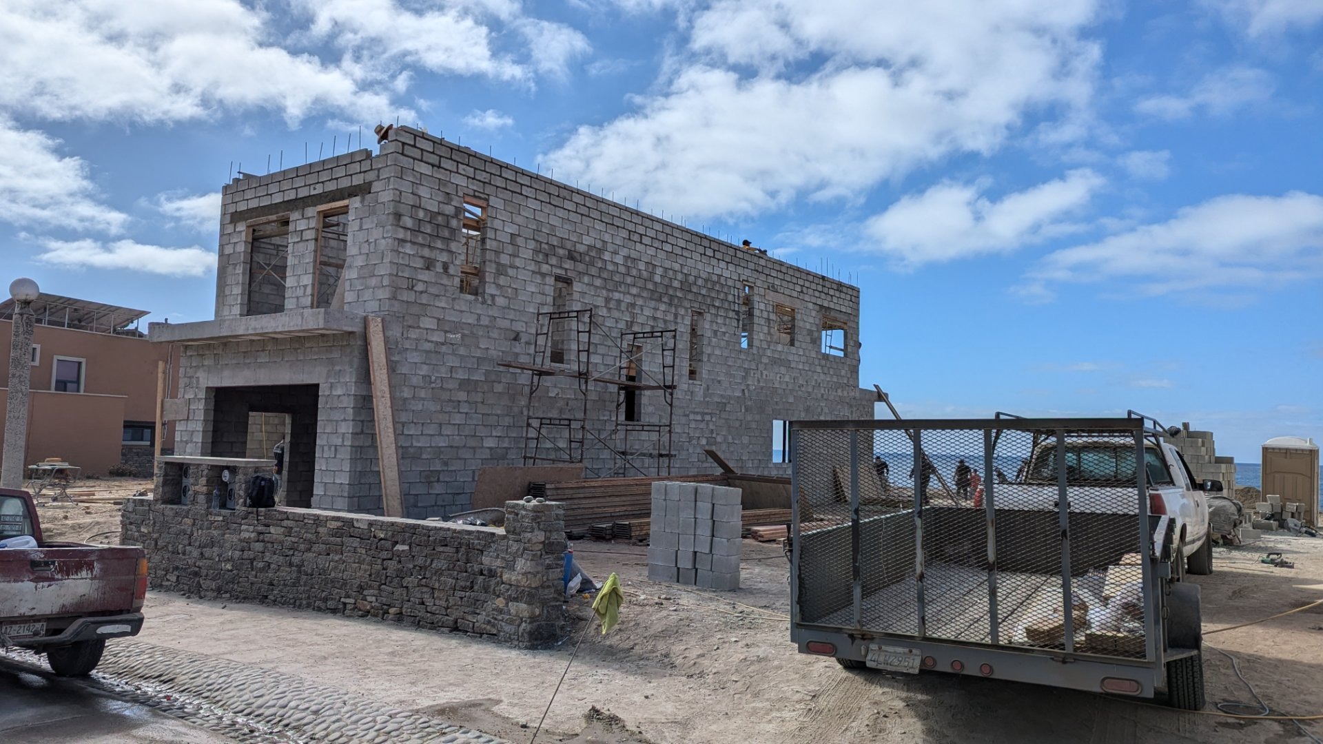 Home construction underway on a beachfront lot in Rosarito, Mexico