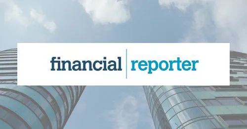 Financial Reporter logo over two modern sky scrapers