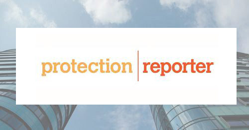 Protection Reporter logo over two modern sky scrapers