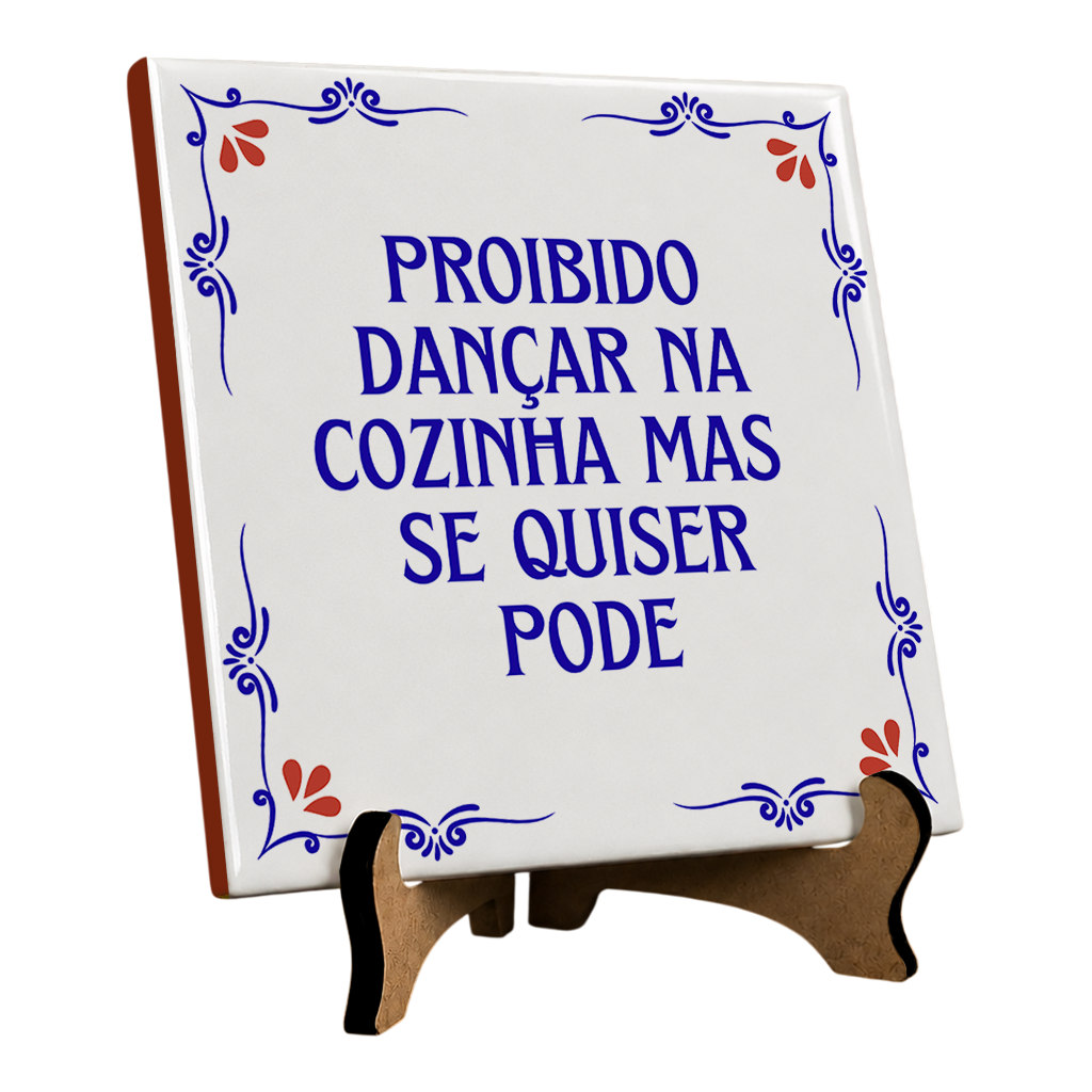 Azulejo Decorativo Com Frase - Proibido Dançar Na Cozinha - 10x10cm - Vista 2