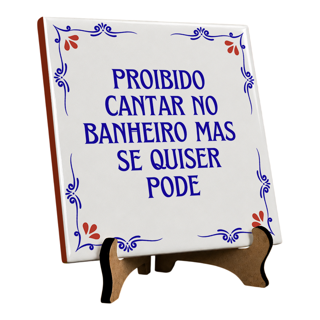 Azulejo Decorativo Com Frase - Proibido Cantar No Banheiro - 10x10cm - Vista 2