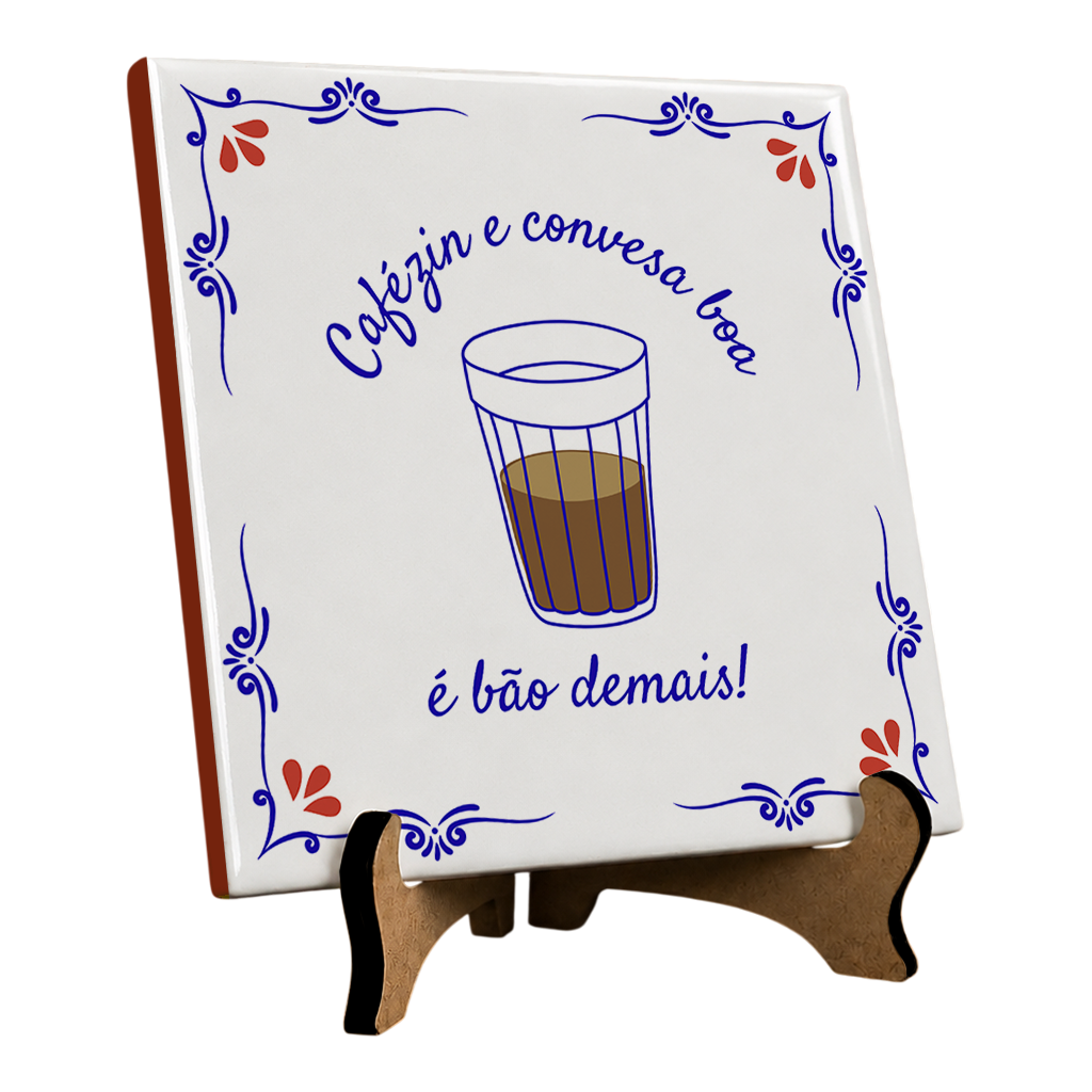 Azulejo Decorativo Com Frase e Desenho - Cafézin e Conversa Boa - 10x10cm - Vista 2