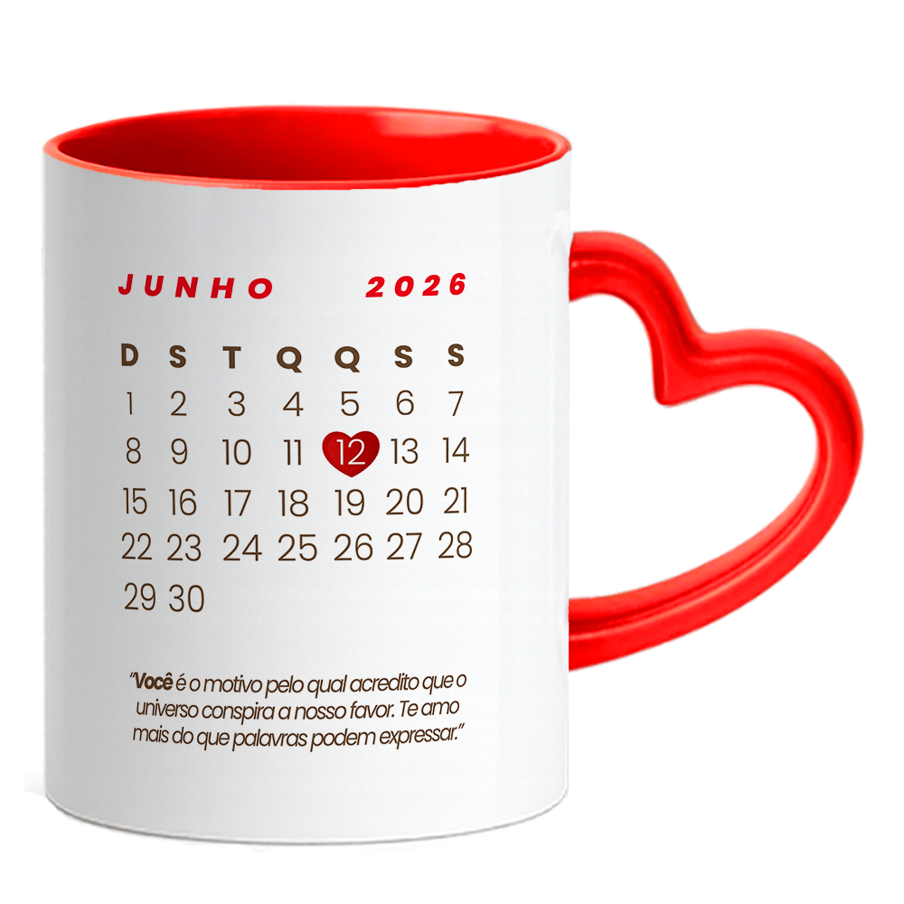 Caneca Coração Namorados - Calendario - Vermelha - Vista 2