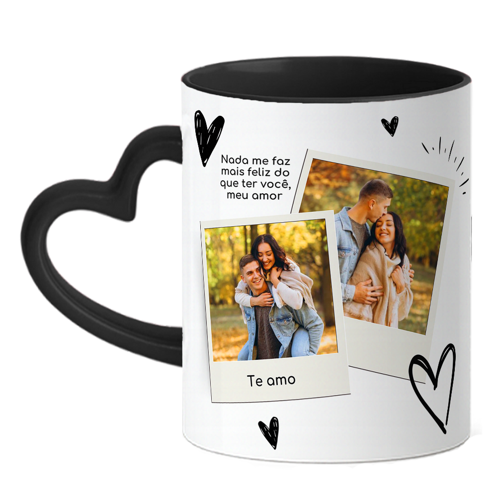 Caneca Coração Namorados - Meu Amor é Teu - Preta