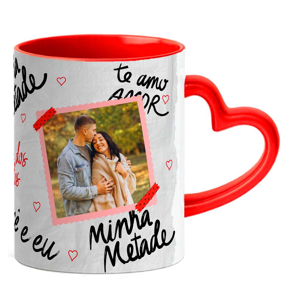 Caneca Namorados Coração - Minha Metade - Vermelha - Vista 2