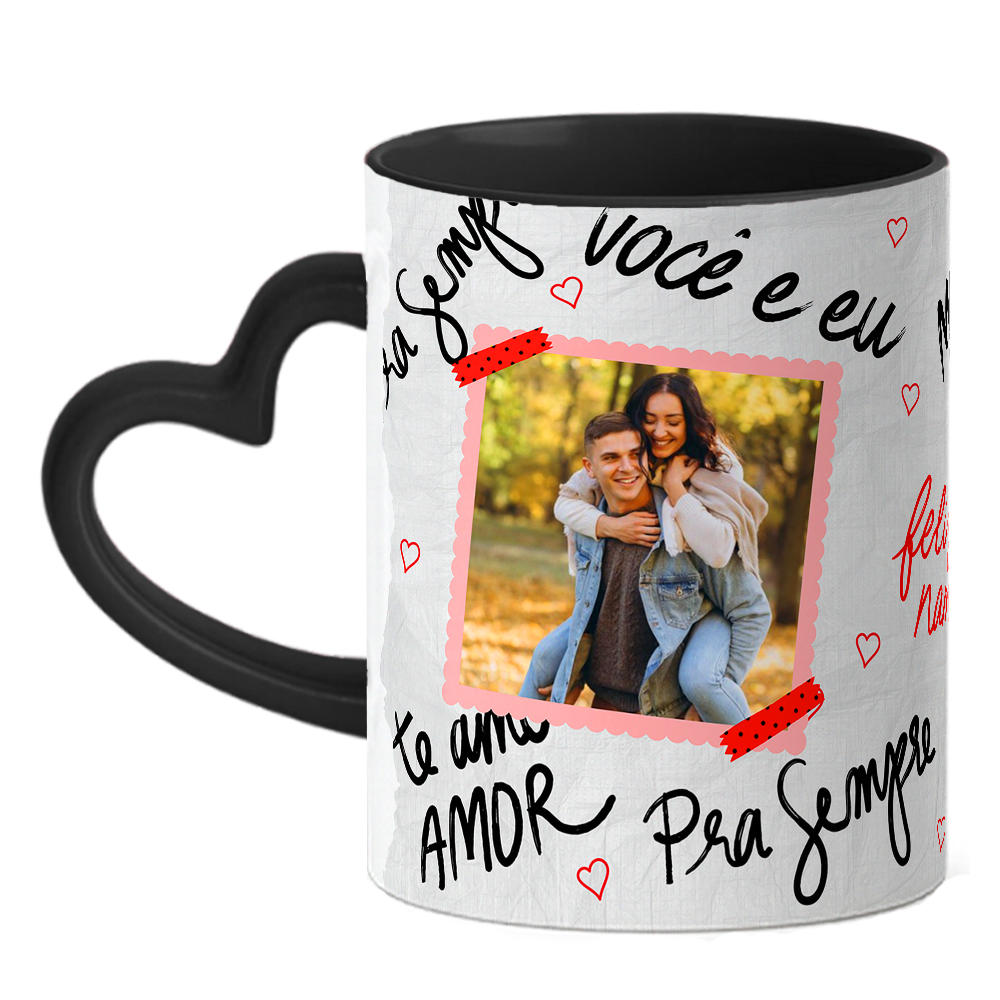 Caneca Namorados Coração - Minha Metade - Preta