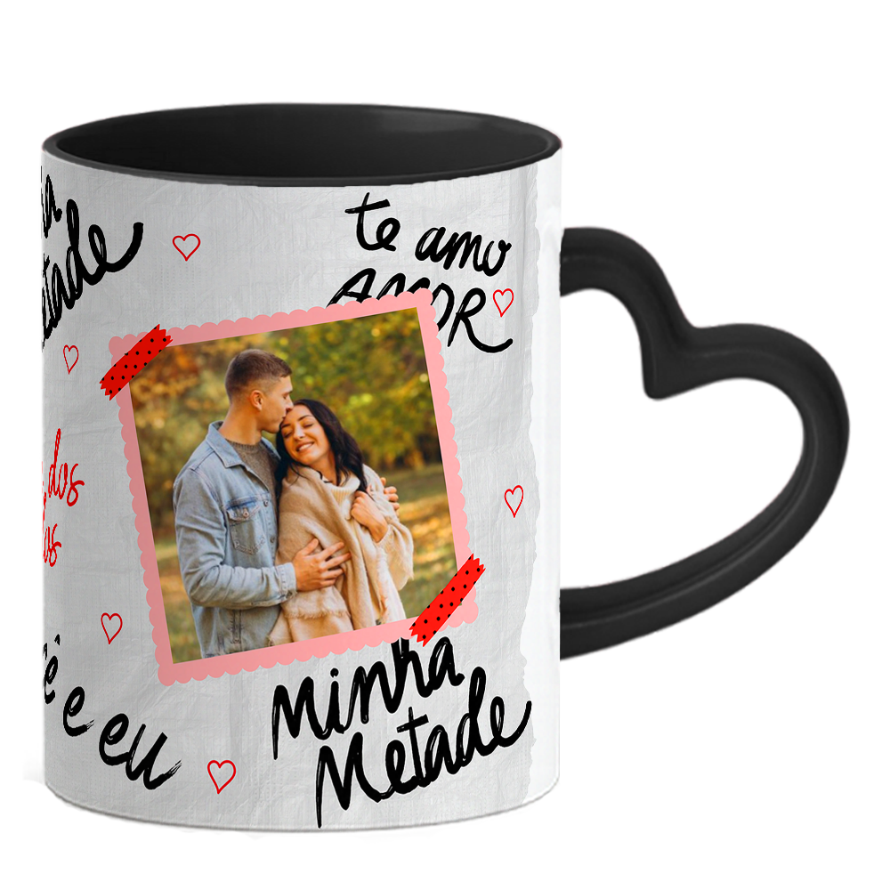 Caneca Namorados Coração - Minha Metade - Preta - Vista 2