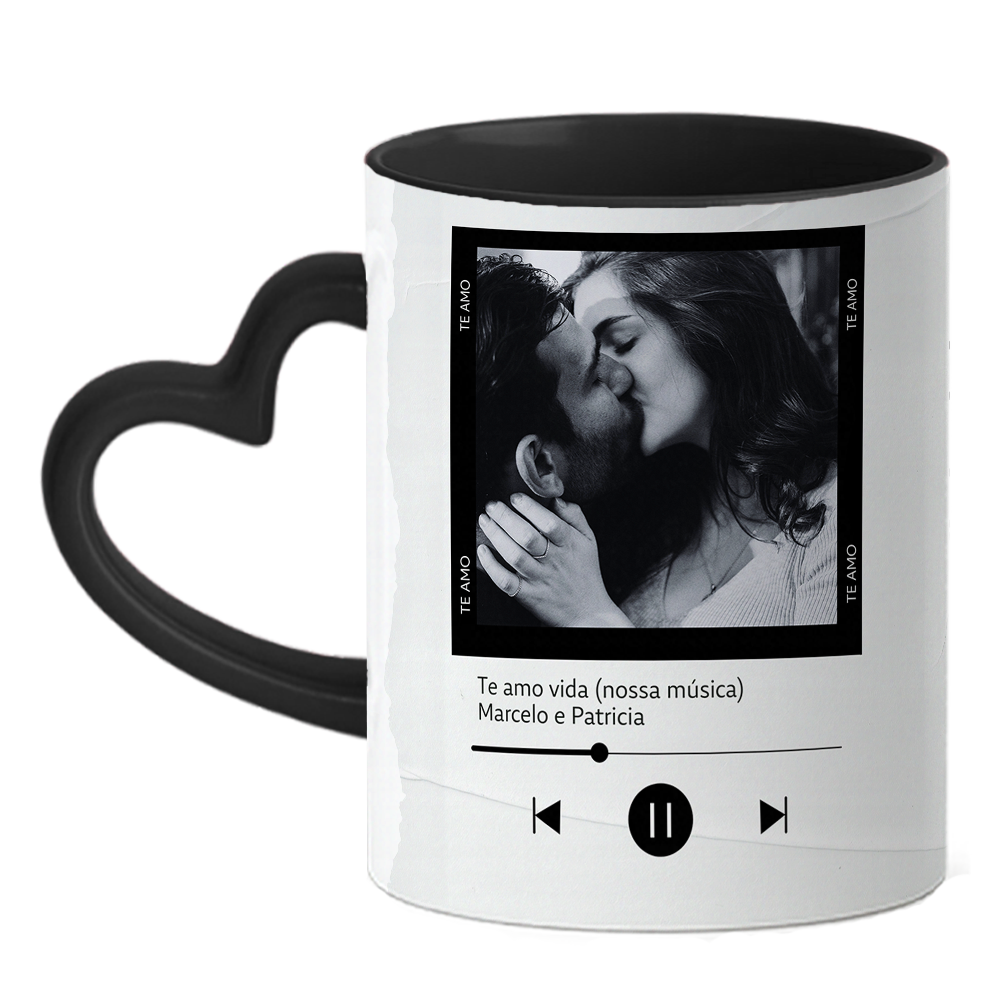 Caneca Namorados Coração - Nossa Musica - Preta