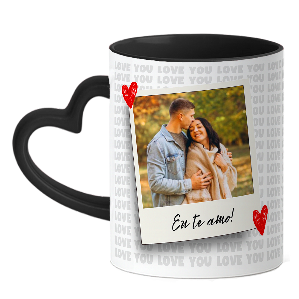Caneca Namorados Coração - Love You - Preta