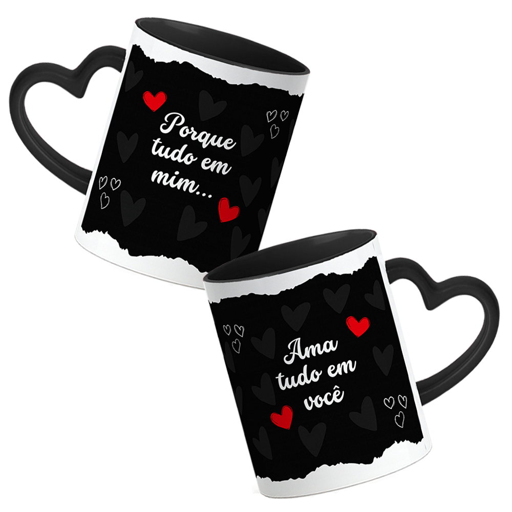 Kit Canecas Namorados - Frase - Preta