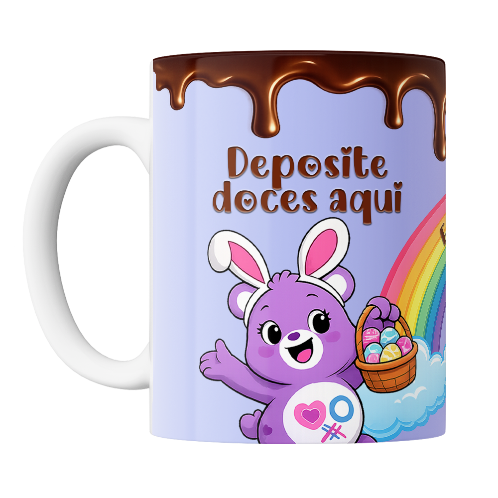 Caneca Páscoa dos Ursinhos Carinhosos - Deposite Doces Aqui