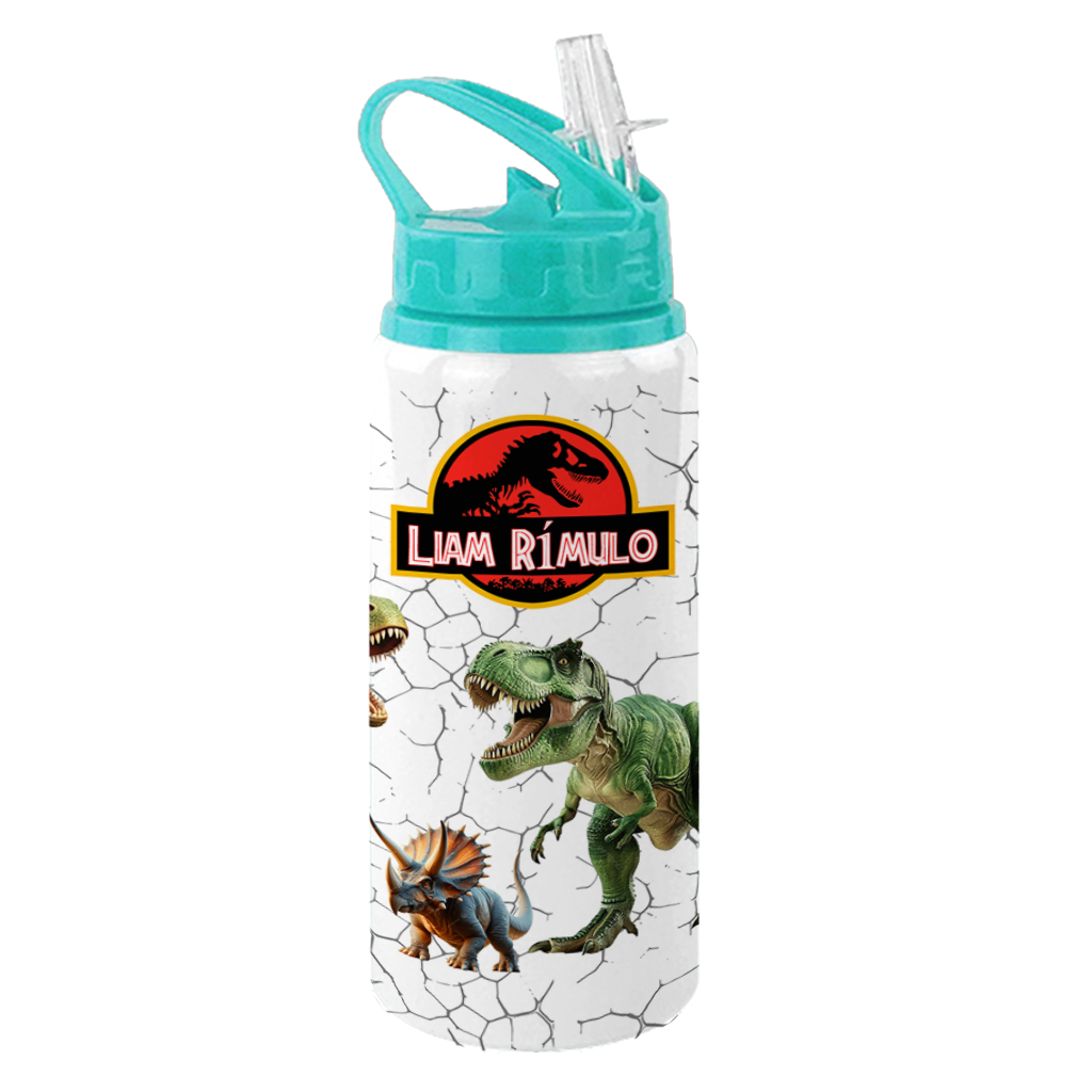 Garrafa Kids 600ML Dinossauros - Verde Com Nome