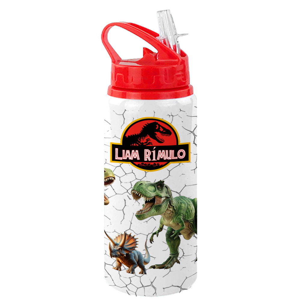 Garrafa Kids 600ML Dinossauros - Vermelha Com Nome