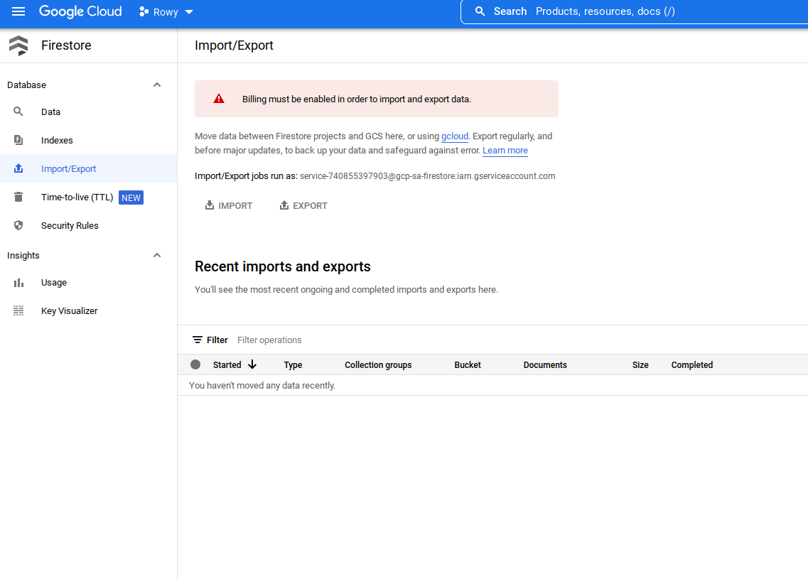 Google Cloud data import/export