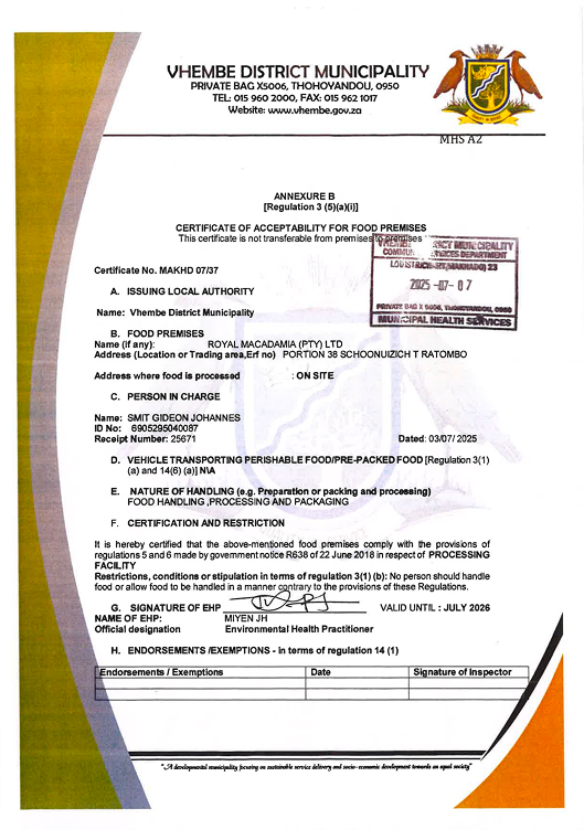 Vhembe Certificate