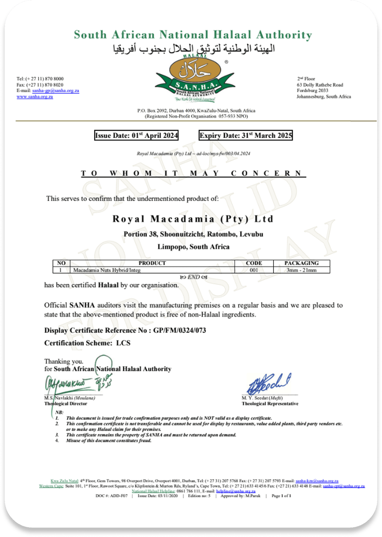 Halaal Certificate