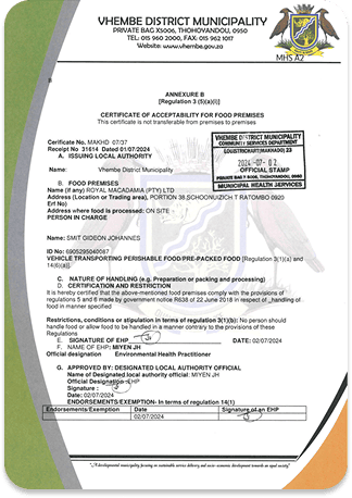 Vhembe Certificate