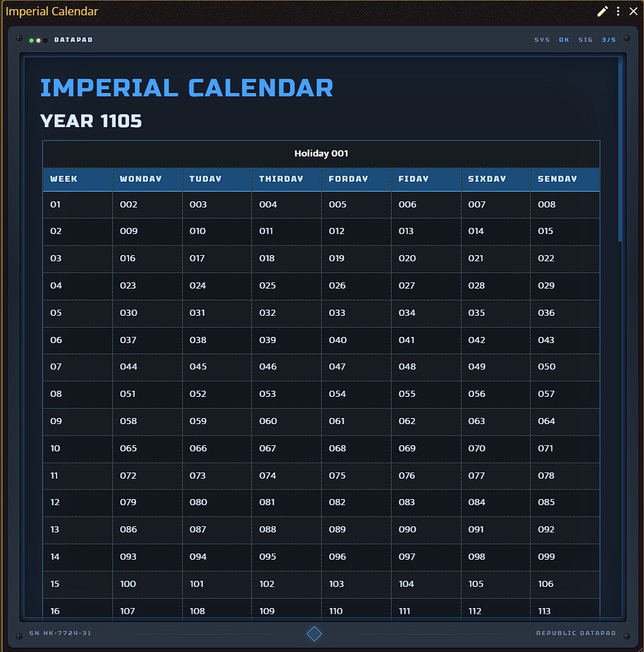 Traveller - Calendar of the Third Imperium