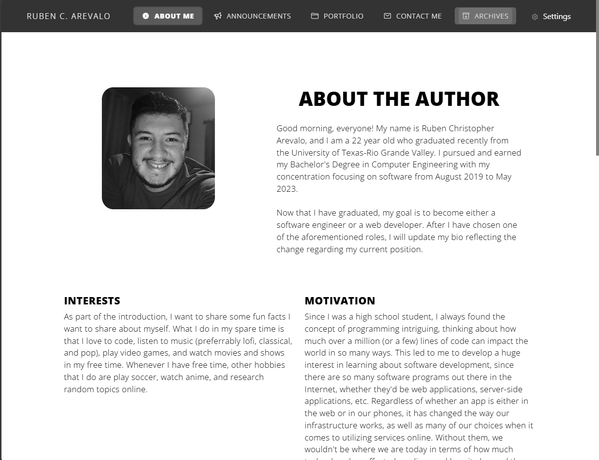 Ruben Arevalo React Personal Website