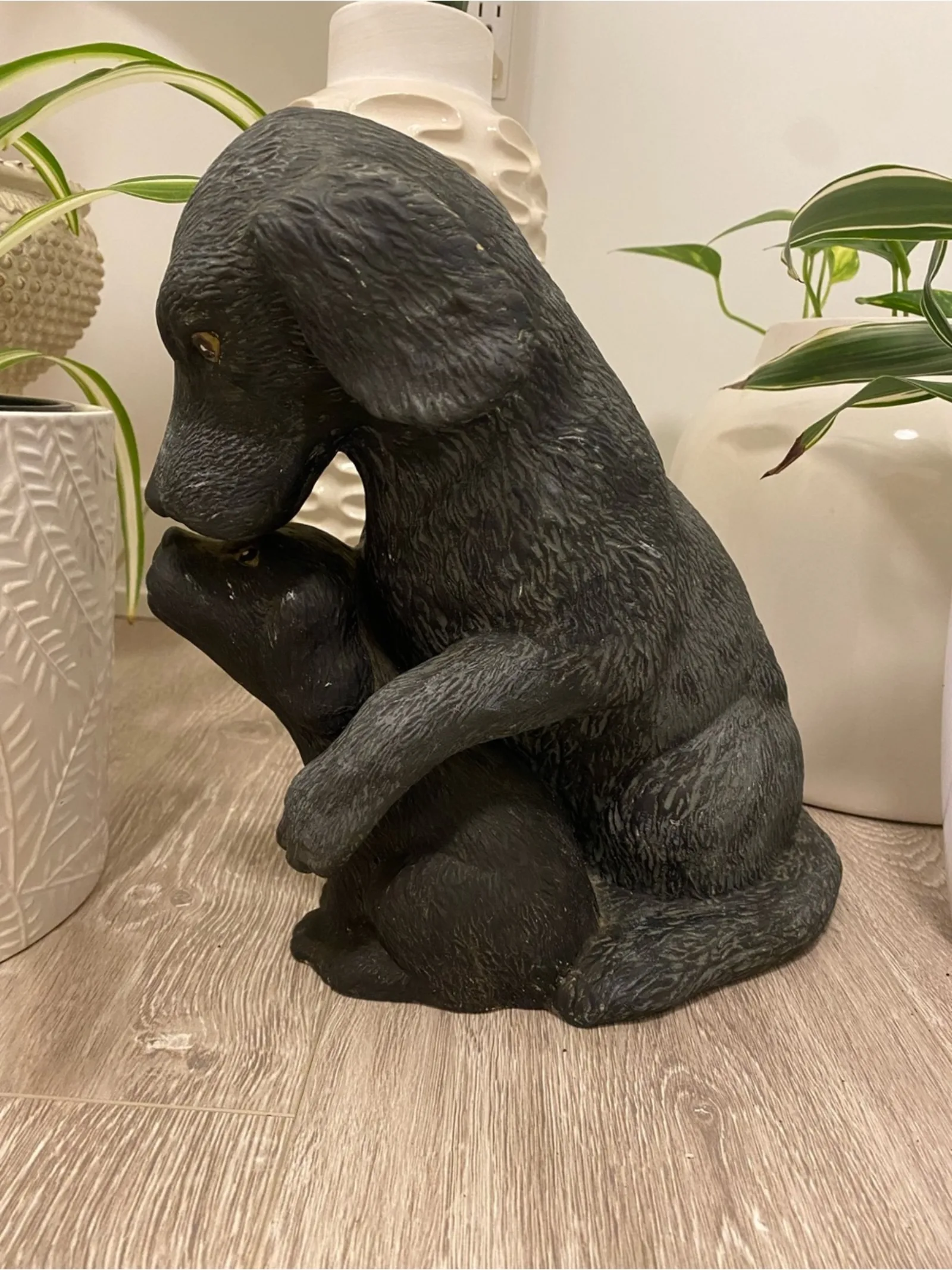 Vintage Scioto Ceramic Mold Guardian Mother Dog & Puppy Garden Statue Sculpture