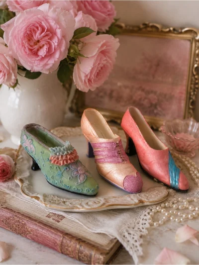 Set Of 3 Women'S Decorative Heels - Pink, Coral, Green
