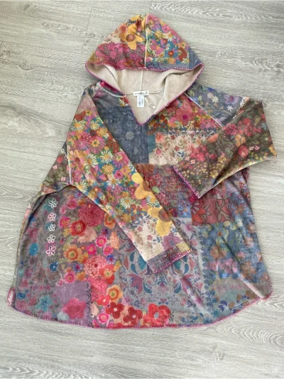 New Natural Life Cozy Blanket Hoodie In Floral Patchwork - Like Size L