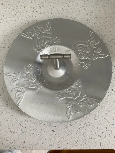 Mid-Century Hammered Aluminum Serving Tray With Roses Embossed