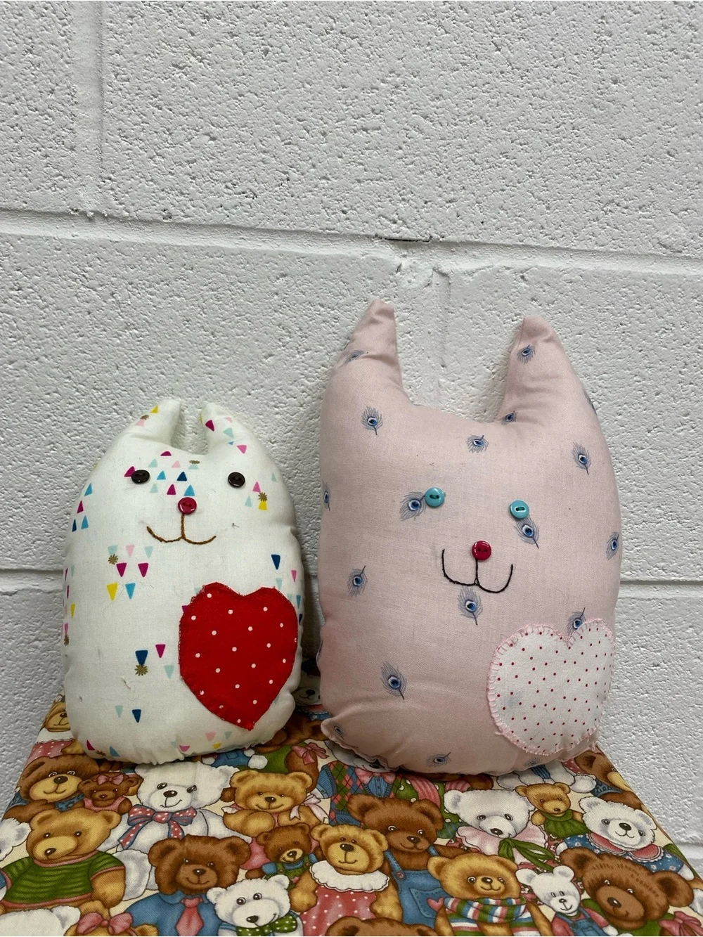 Set Of 2 Hand Made Cats - Stuffed Animals