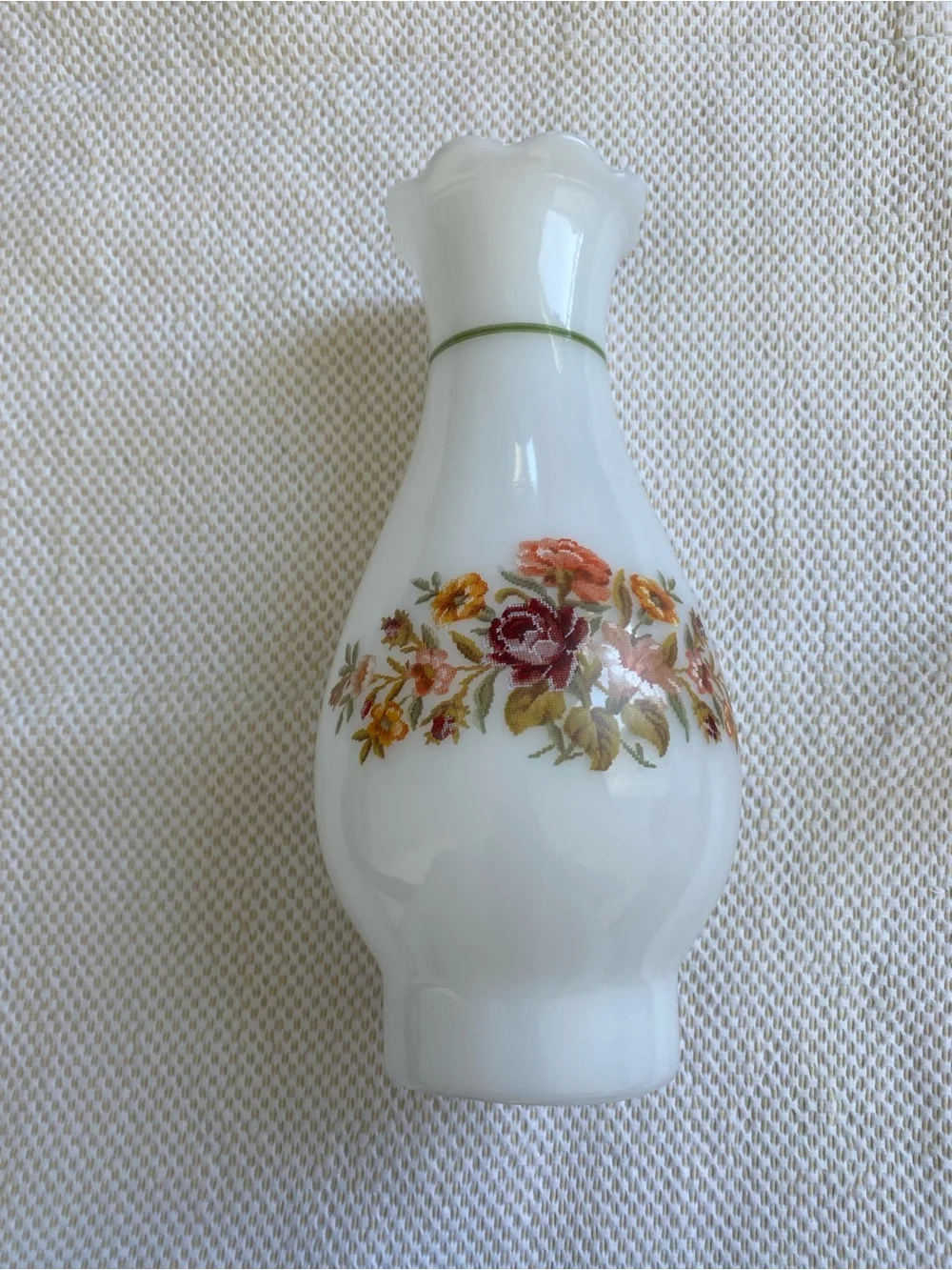 White Floral Milk Glass Lamp Shade / Candle Holder Top