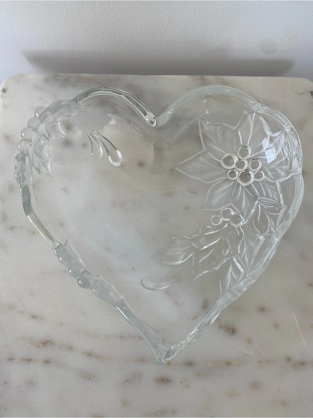 Mikasa Crystal Heart Frosted Poinsettia Dish - Germany - Great Condition