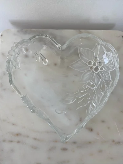 Mikasa Crystal Heart Frosted Poinsettia Dish - Germany - Great Condition