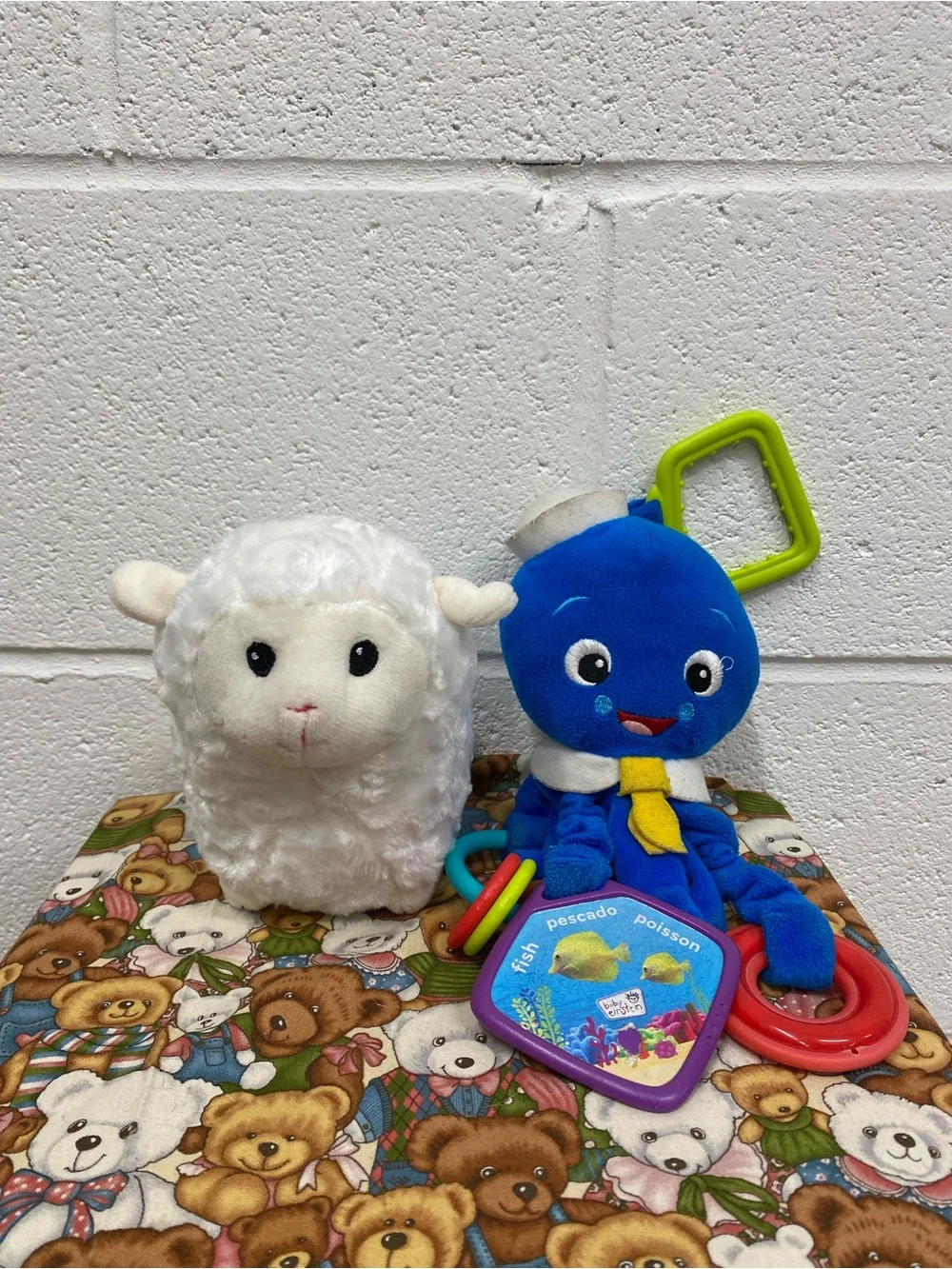 Set Of 2 - Plush Blue Octopus Teether Toy With White Lamb Plush - Kids Toys