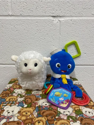 Set Of 2 - Plush Blue Octopus Teether Toy With White Lamb Plush - Kids Toys