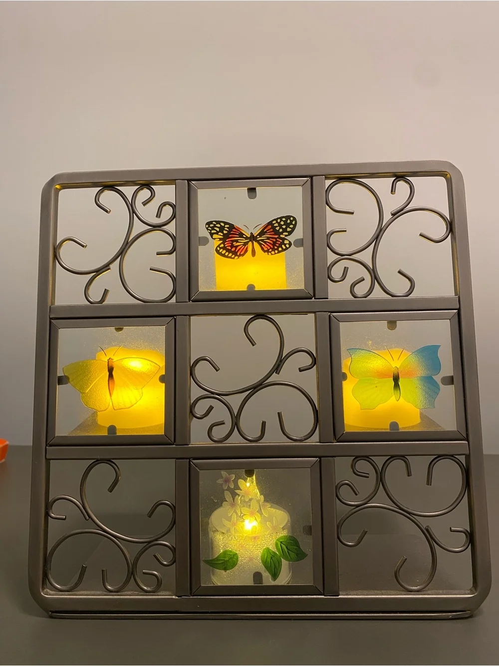 Partylite Butterfly Tealight Candle Holder Easel Metal Etched Glass