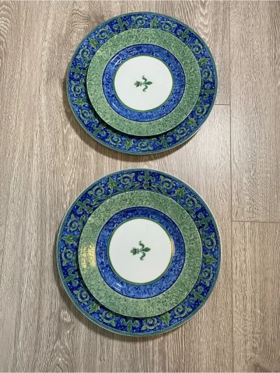 Rare - Villa Regia By Spal Porcelanas Salad Plate Green & Blue - Set Of 4
